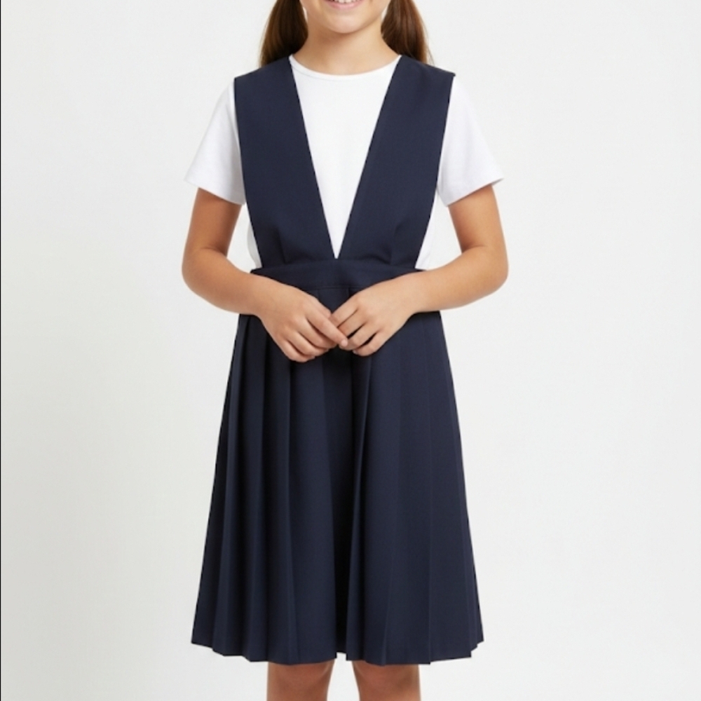 French Toast Little Girls V-Neck Pleated Jumper Navy Size 16